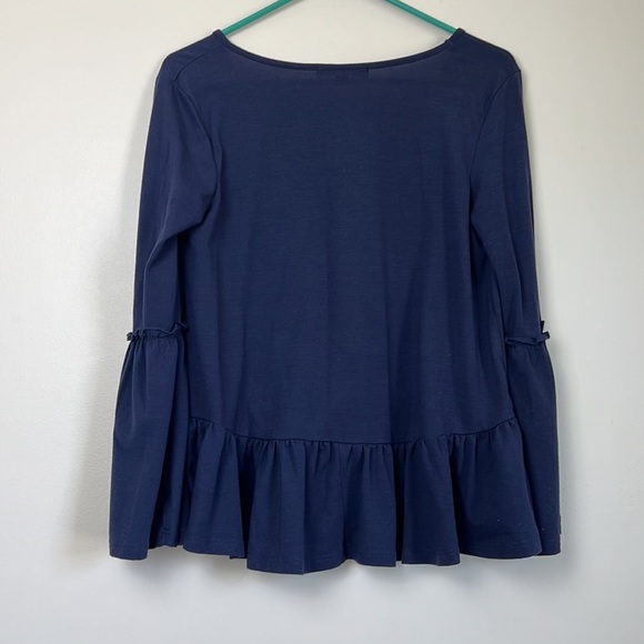 💛 Simply Southern Navy Blue Long Sleeve Ruffle Top Size S - Picture 7 of 8